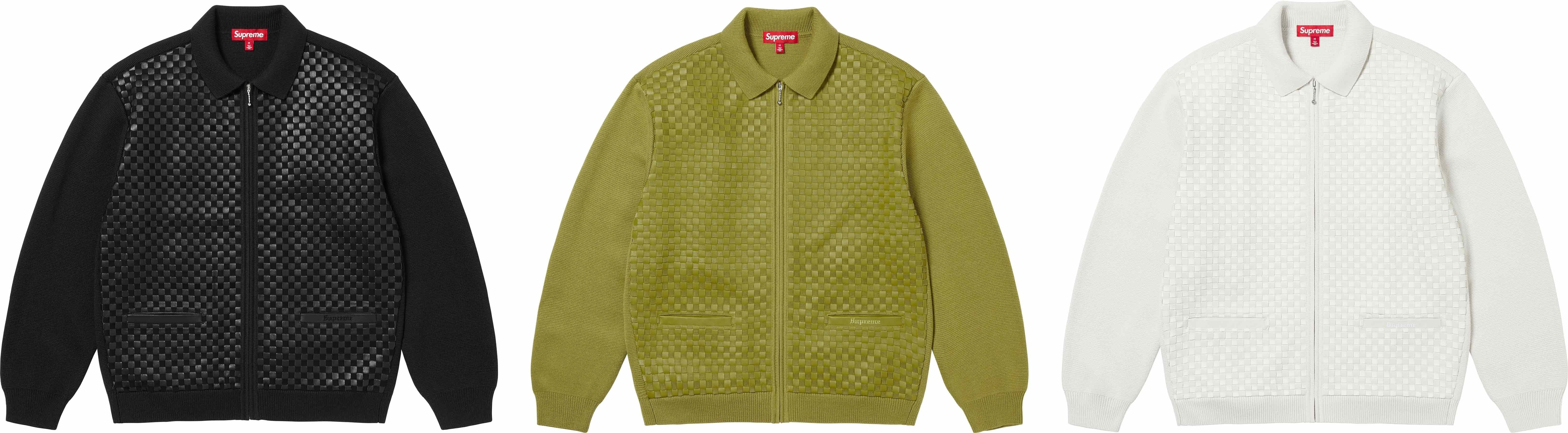 Woven Leather Zip Up Cardigan